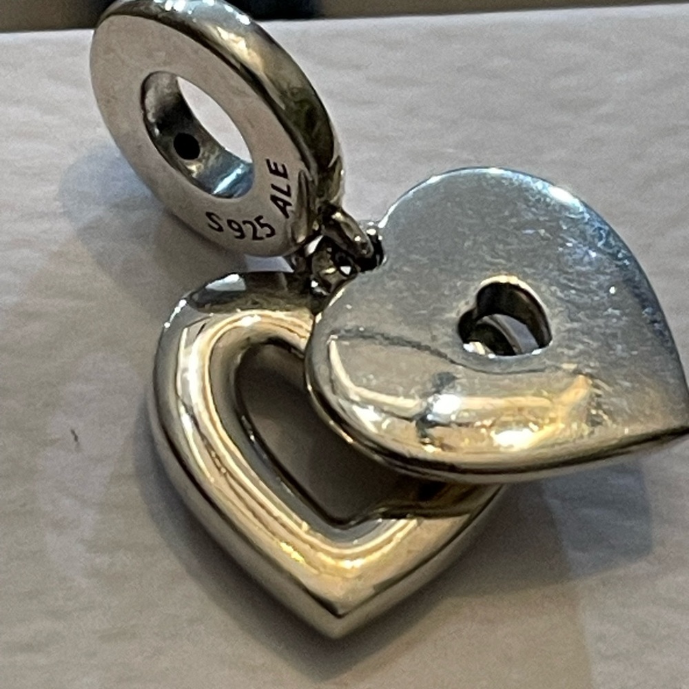 Nib Pearlescent White Heart Double Dangle Charm M… - image 6